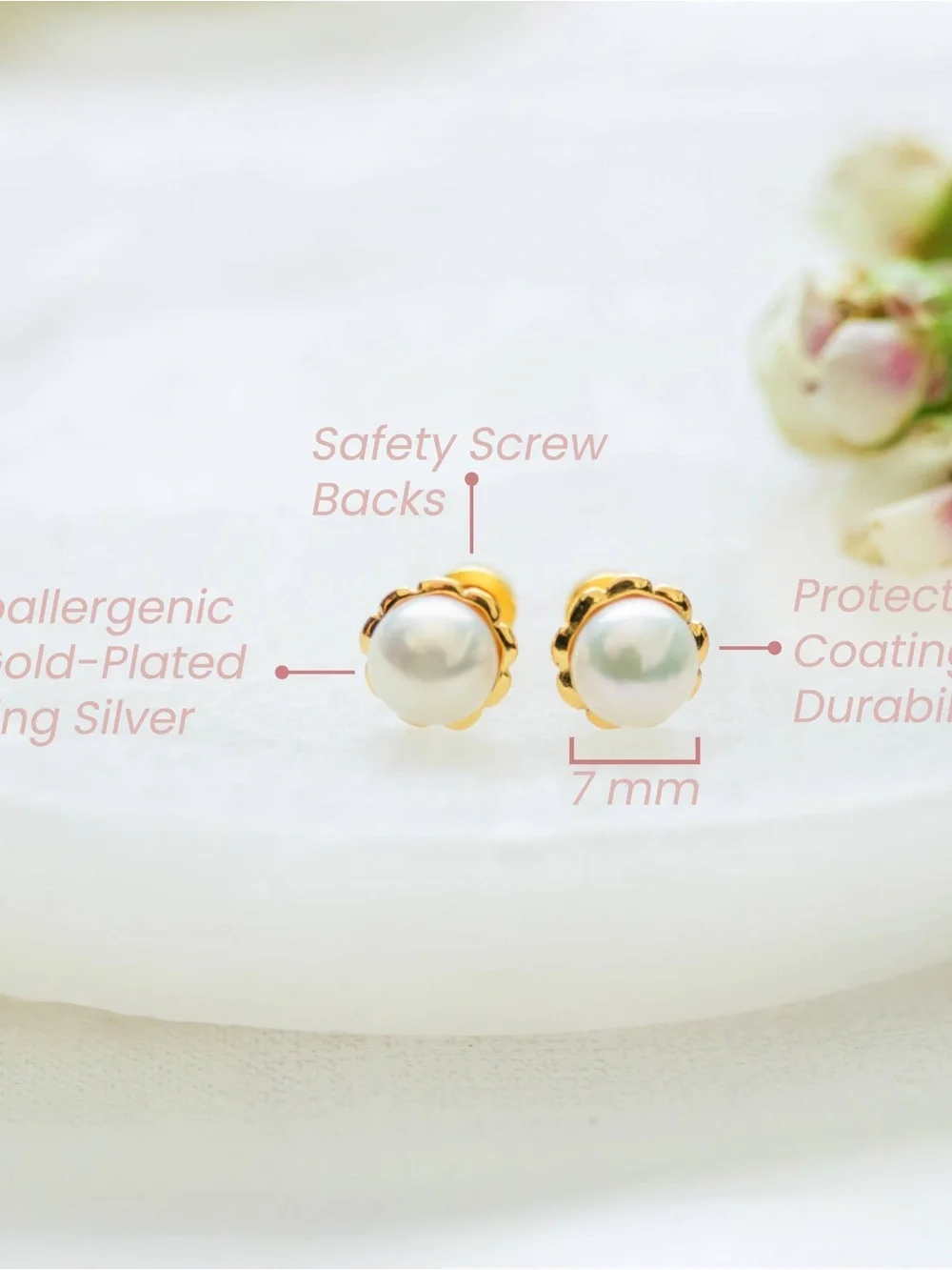 Cherished Moments Girls 14K Gold-Plated Pearl Screw Back Earrings for Toddlers